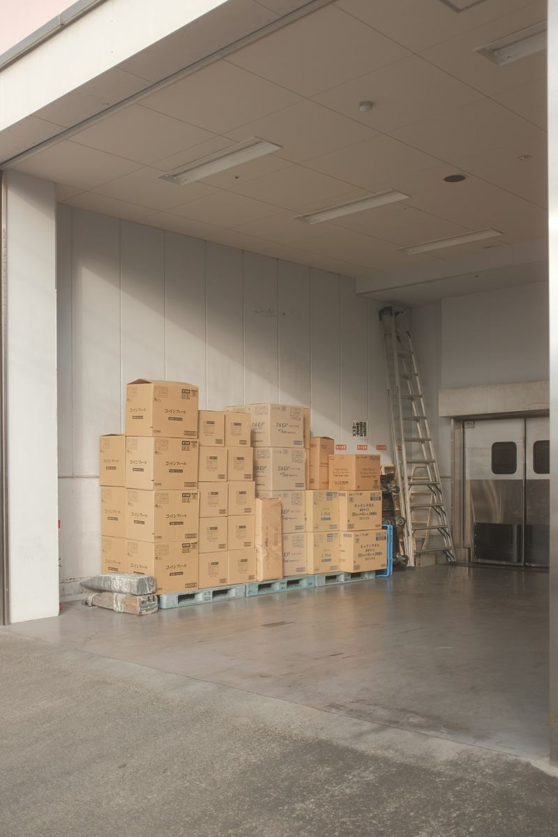 Cold-storage room with produce crates